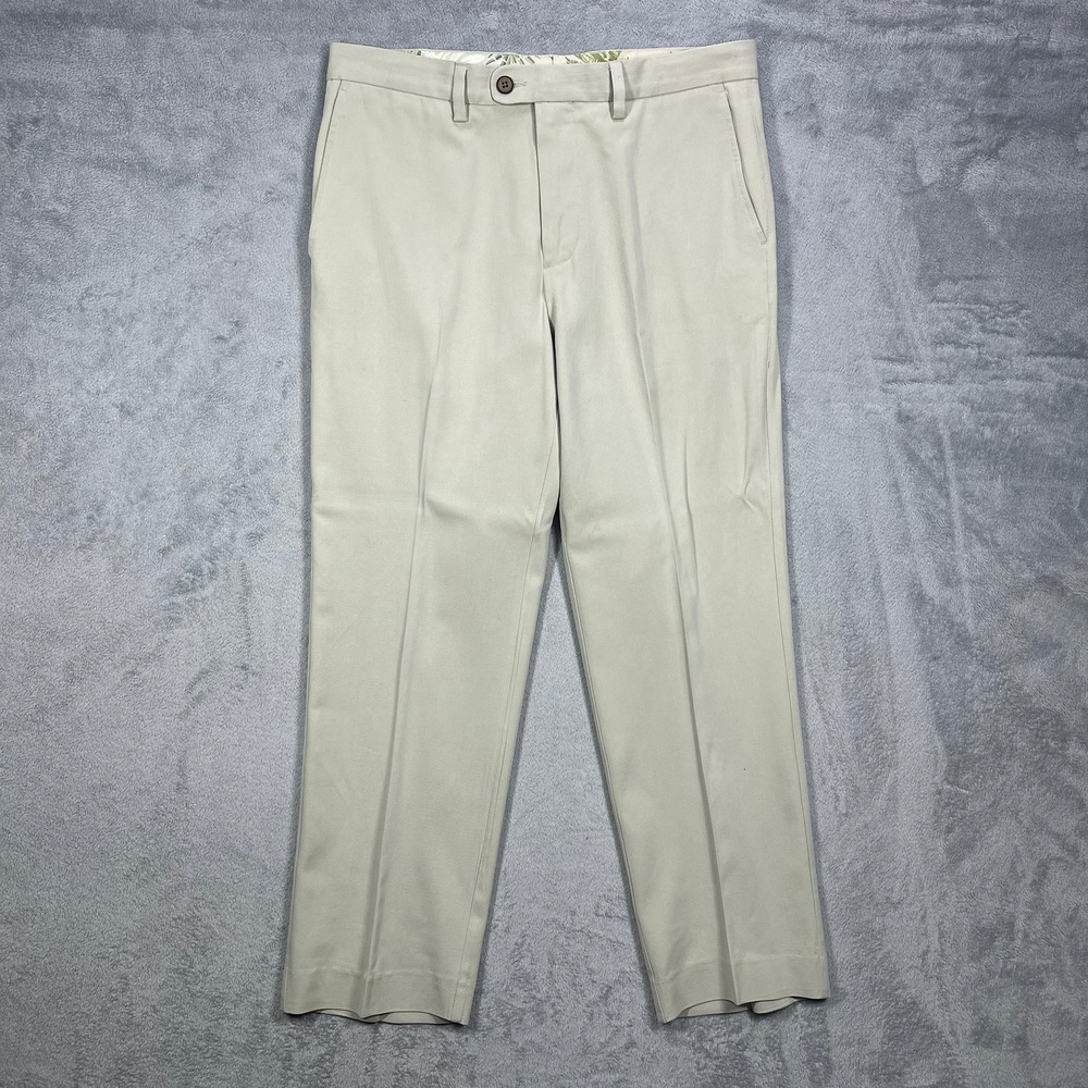 Tommy‎ Bahama Chino Pants Mens 33(34)x30(29.5) Tan Silk Cotton Blend Flat READ